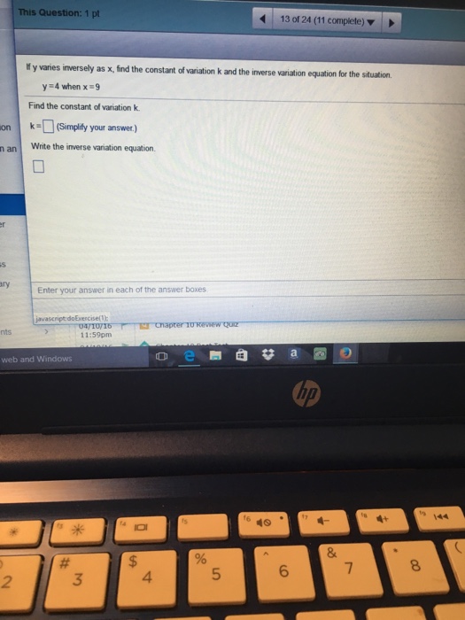 Solved If y varies inversely as x, find the constant of | Chegg.com