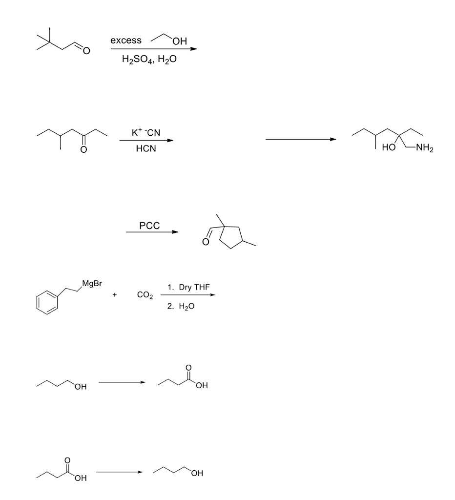 Solved excess OH H2SO4, H20 K+ -CN HCN PCC MgBr 1. Dry THF | Chegg.com