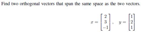 span of two orthogonal vectors