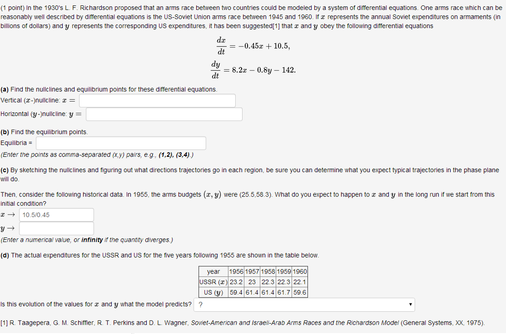 Solved In the 1930's L. F Richardson proposed that an arms | Chegg.com