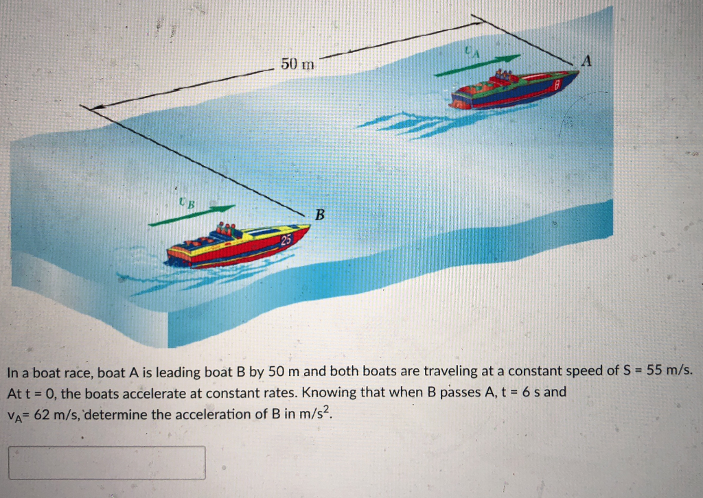 Solved 50 M E B 25 In A Boat Race, Boat A Is Leading Boat B | Chegg.com