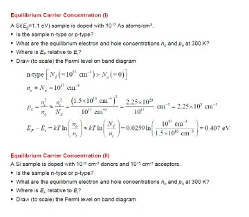 Solved Equilibrium Carrier Concentration (I) A Si(E_g = 1.1 | Chegg.com