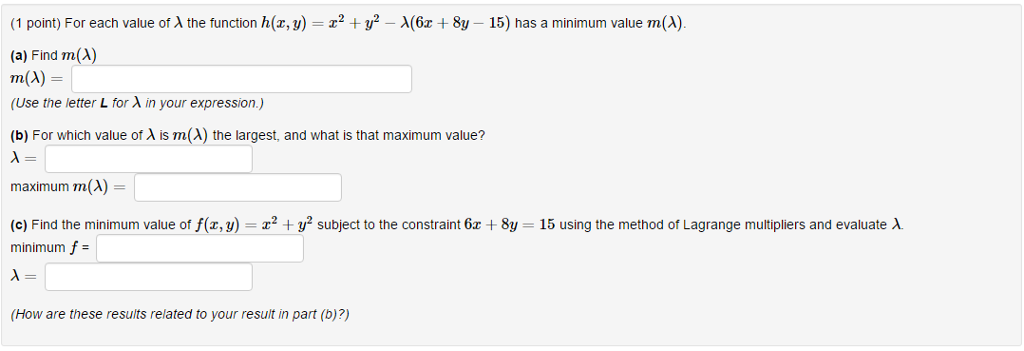 Solved For each value of lambda the function h(z, y) = x^2 + | Chegg.com