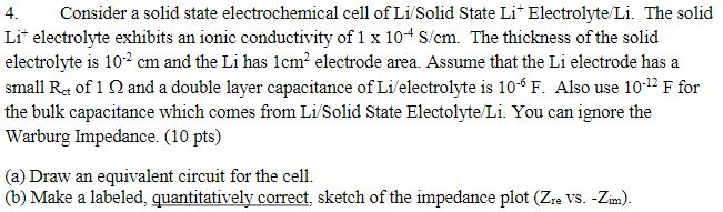 Consider a solid state electrochemical cell of | Chegg.com