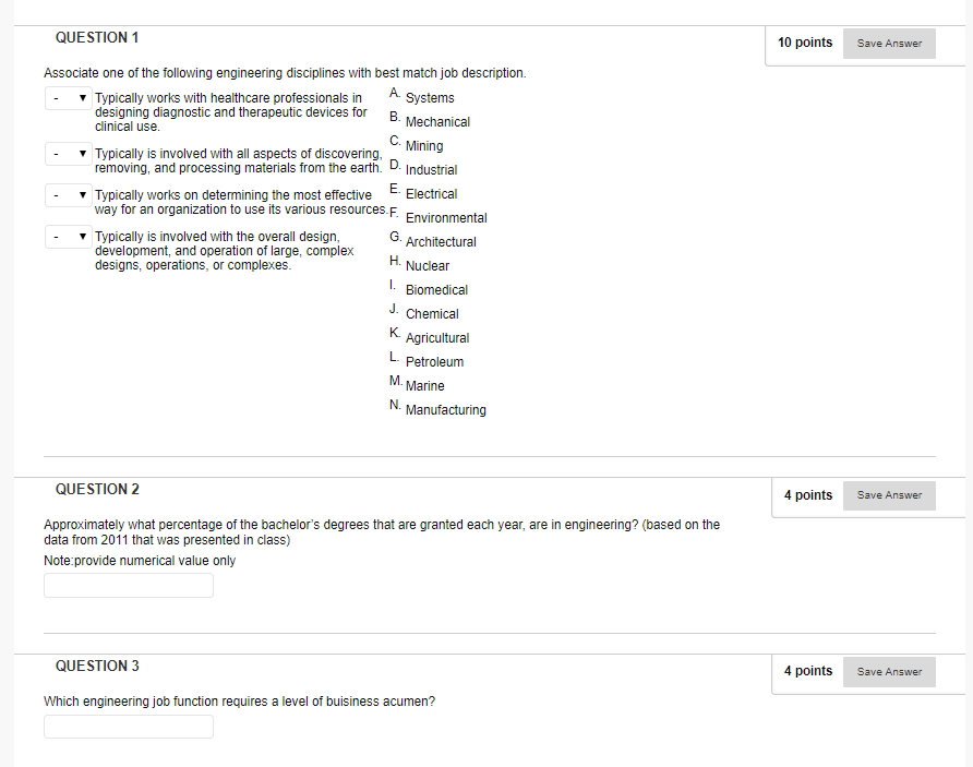Solved QUESTION 1 10 points Save Answer Associate one of the | Chegg.com