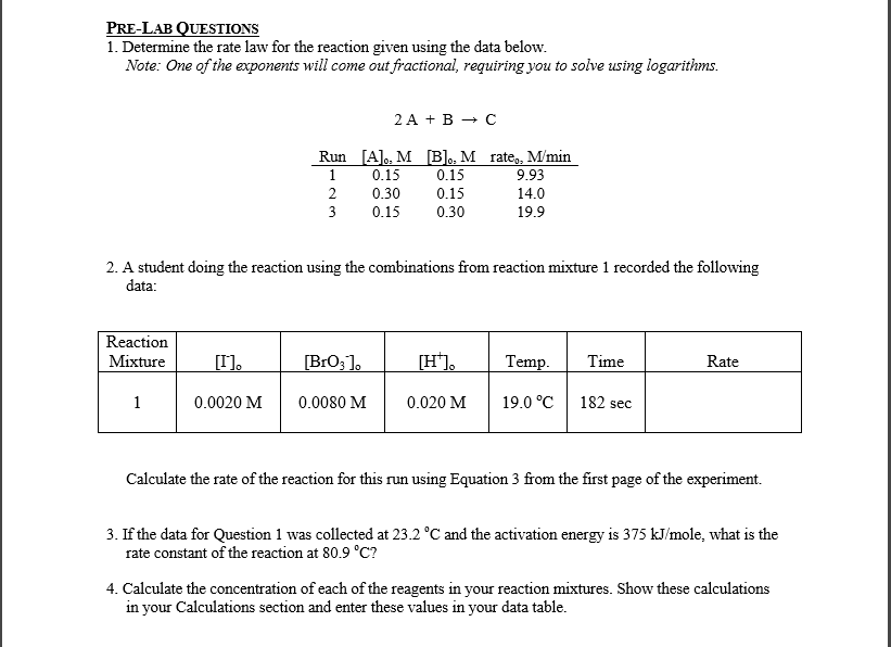 Solved Determine the rate law for the reaction given using | Chegg.com