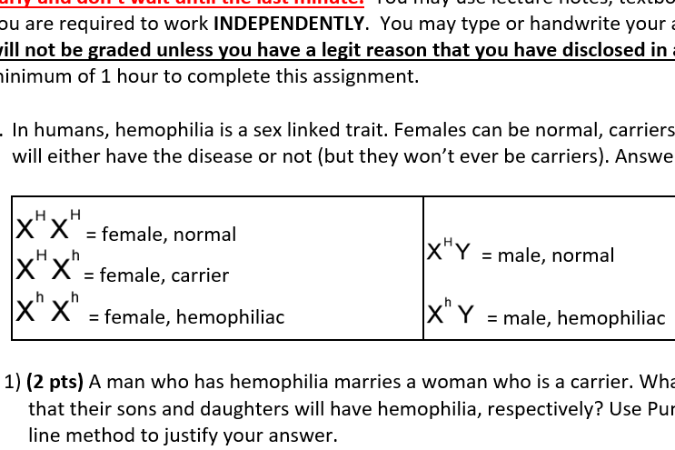 Solved In Humans Hemophilia Is A Sex Linked Trait Females 6389