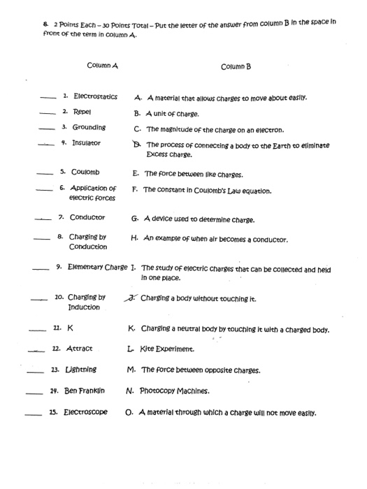 Solved Put The Letter Of The Answer From Column B In The | Chegg.com