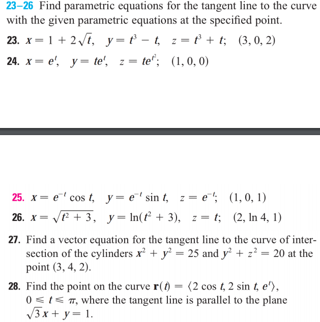 Solved 23 26 Find Parametric Equations For The Tangent Line