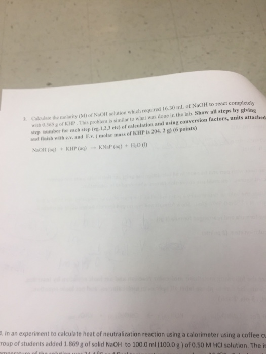 Solved Calculate the molarity (M) of NaOH solution which | Chegg.com