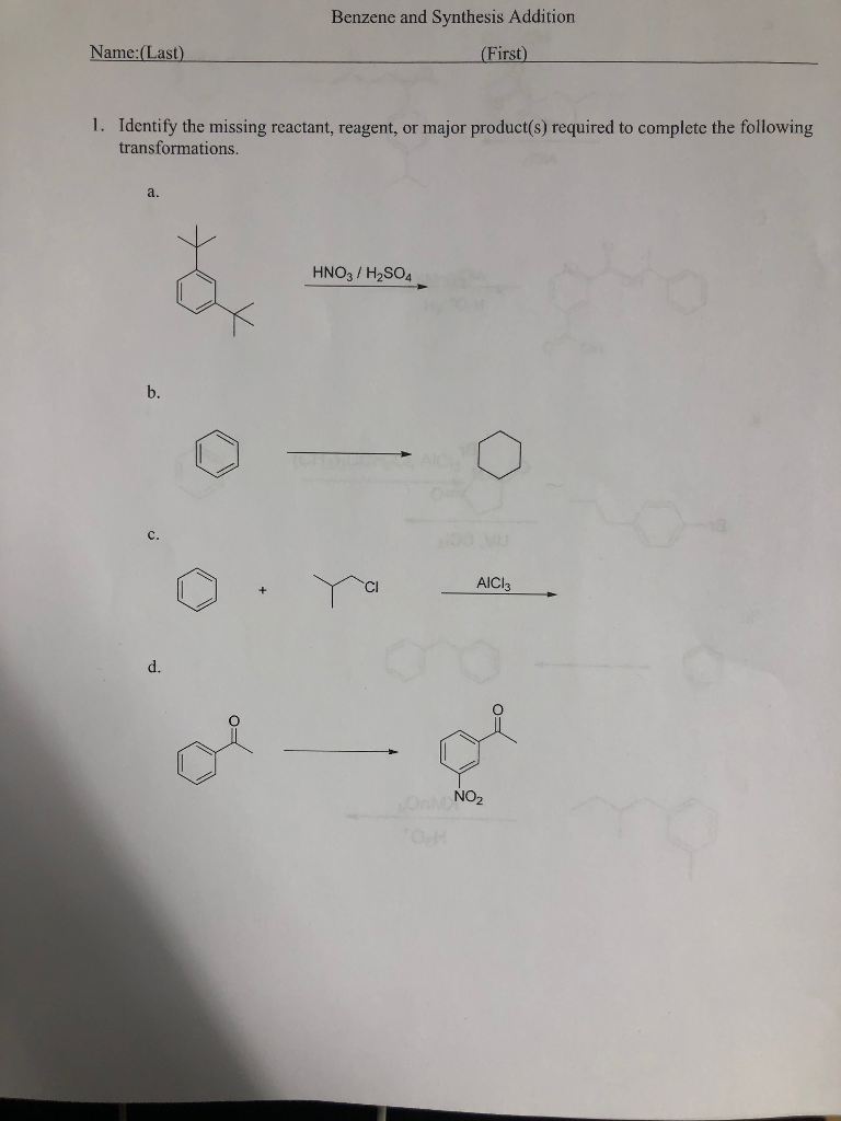 Solved Benzene and Synthesis Addition Name:(Last) First) 1. | Chegg.com