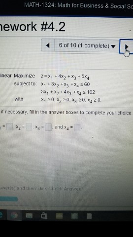 Solved MATH 1324: Math for Business & Social Sc mework #4.2 | Chegg.com