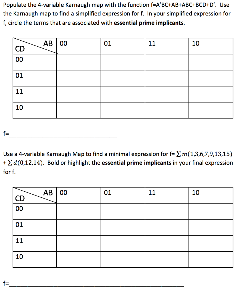 Solved Populate The 4 Variable Karnaugh Map With The Chegg Com   PhpzElUlm 