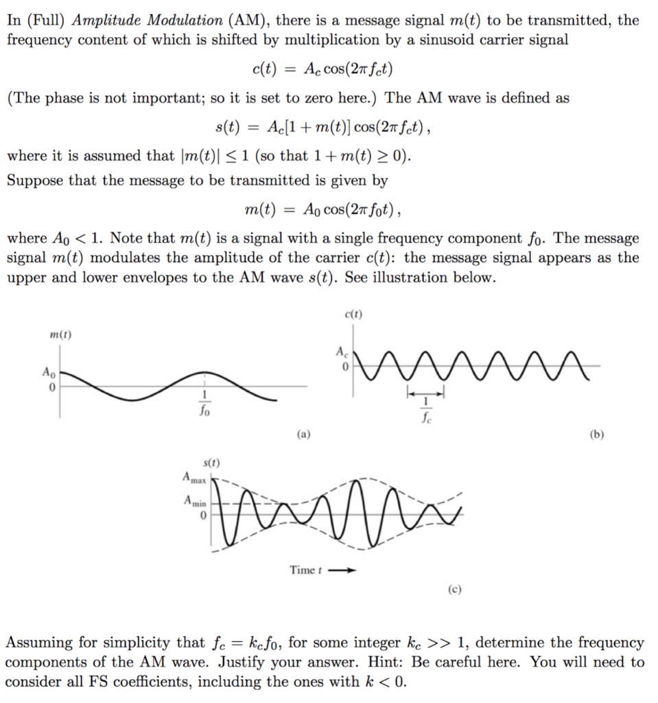 Solved In (Full) Amplitude Modulation (AM), There Is A | Chegg.com