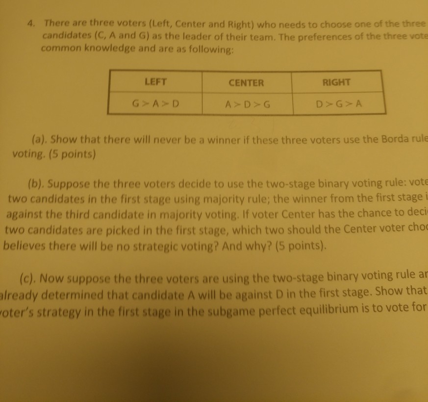 Solved There Are Three Voters (Left, Center And Right) Who | Chegg.com