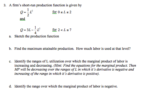 Solved A Firm's Short-run Production Function Is Given By Q | Chegg.com