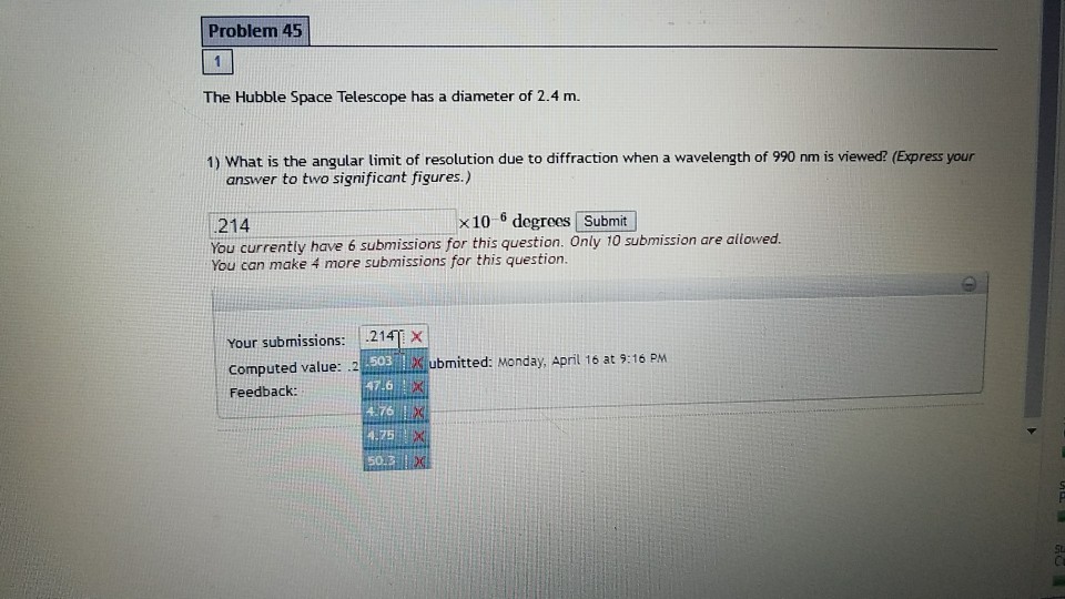 Solved Problem 45 The Hubble Space Telescope has a diameter