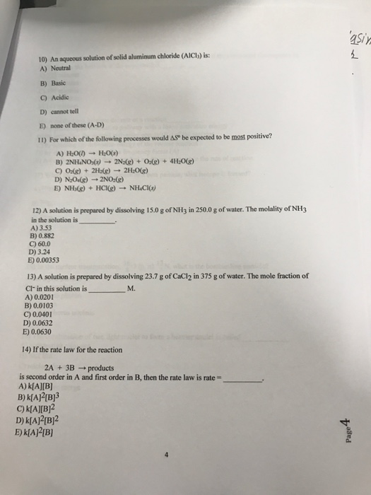 Solved An aqueous solution of solid aluminum chloride