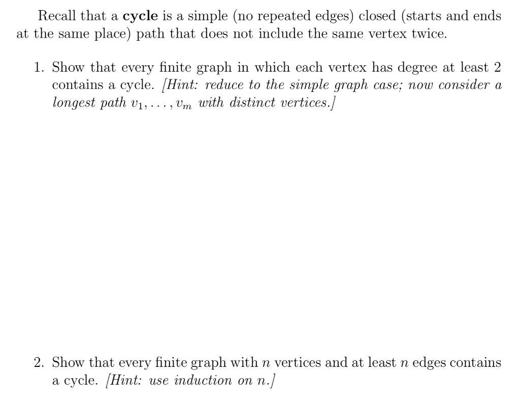 Solved Recall that a cycle is a simple (no repeated edges) | Chegg.com