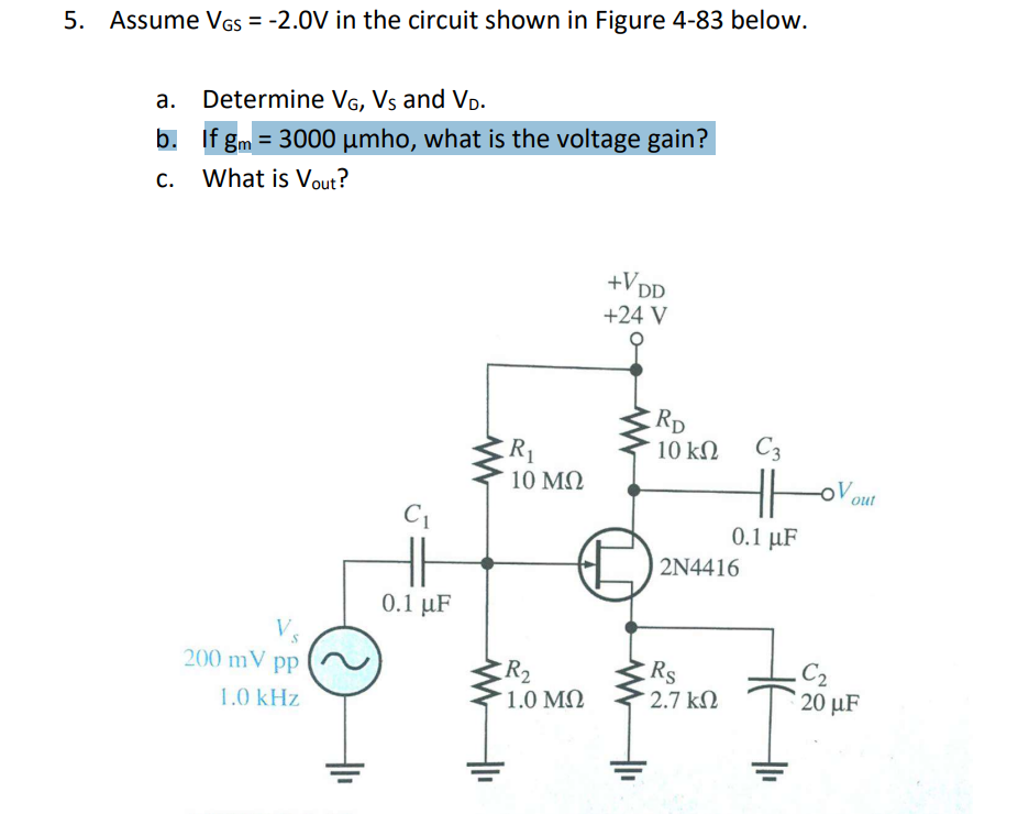 Solved 5. Assume VGs2.0V In The Circuit Shown Figure 
