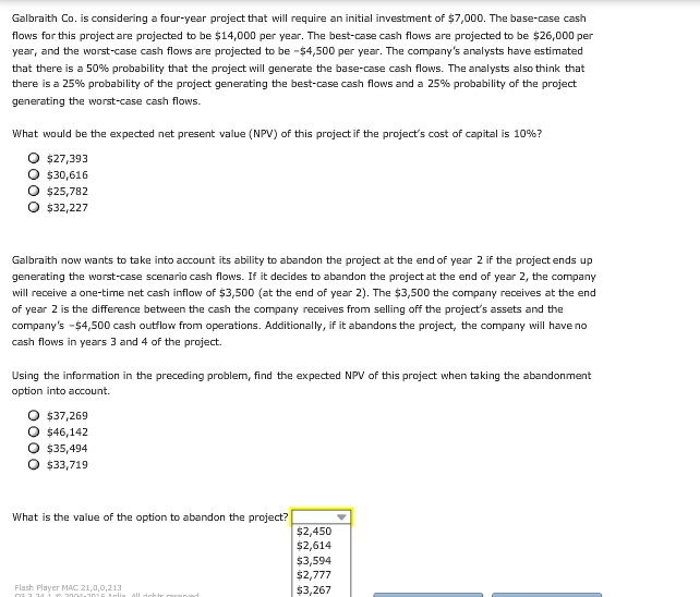Solved Galbraith Co. is considering a fouryear project that