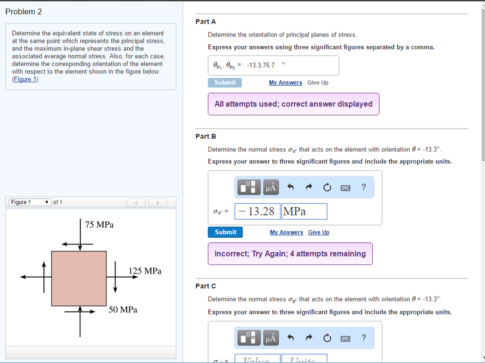 Solved Determine The Equivalent State Of Stress On An