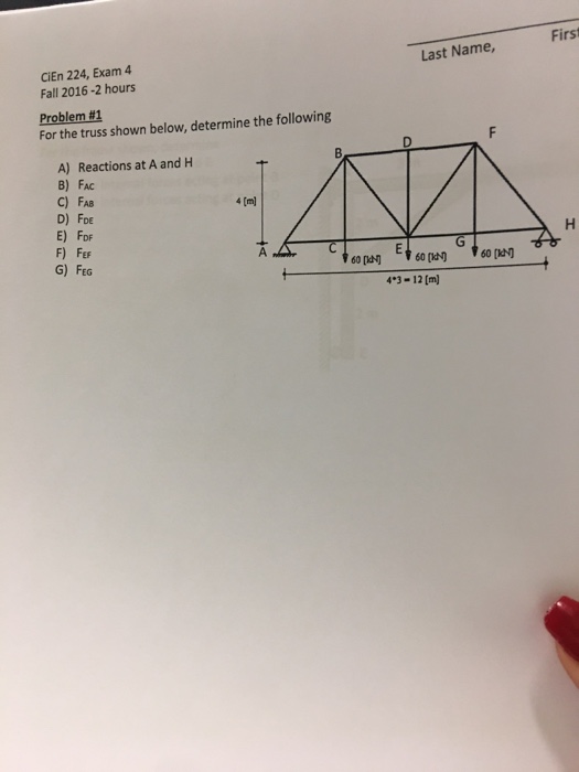 Solved For the truss shown below, determine the following | Chegg.com