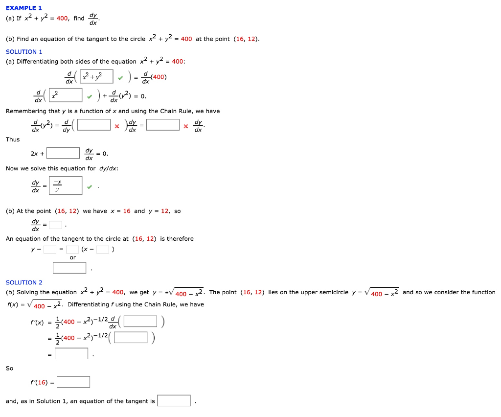 Solved a If X2 Y2 400 Find Dy dx b Find An Chegg
