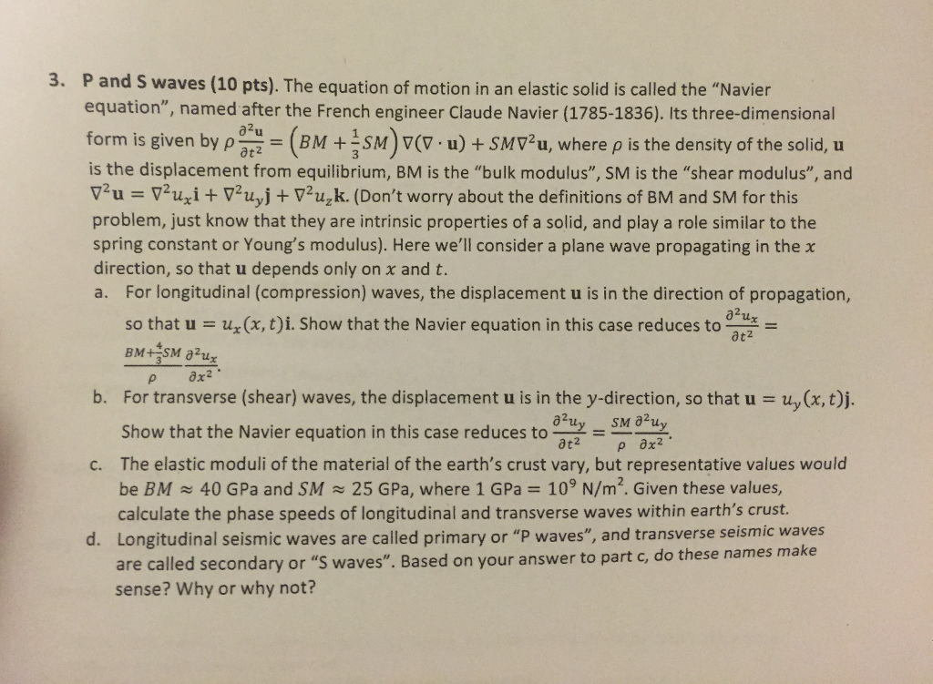 Solved 3. P and S waves (10 pts). The equation of motion in | Chegg.com