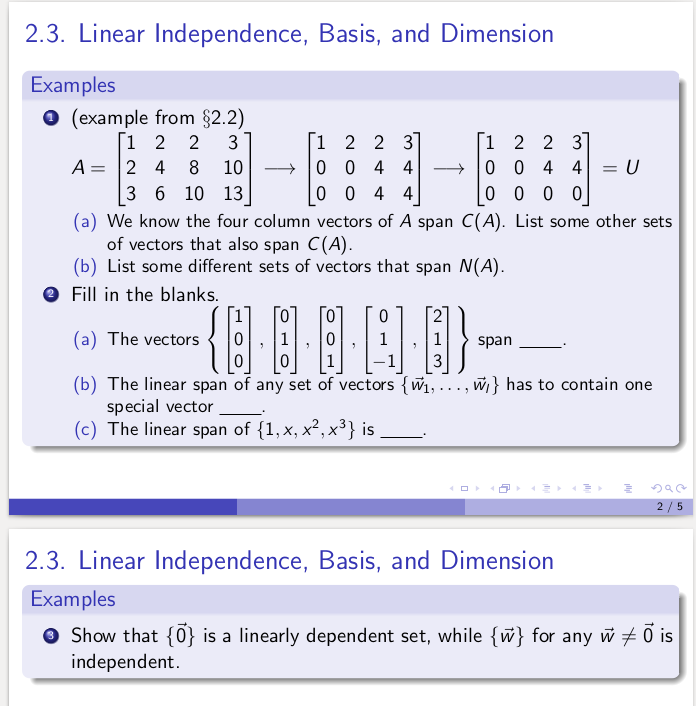 Solved 2.3. Linear Independence, Basis, And Dimension | Chegg.com