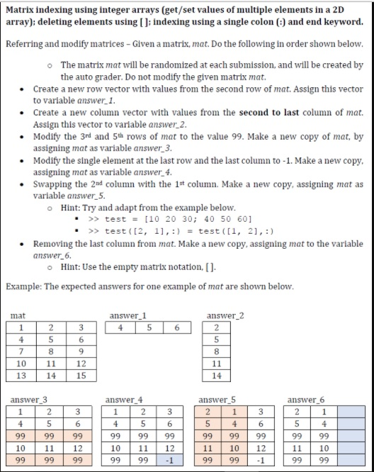 Solved Matrix indexing using integer arrays (get/set values | Chegg.com