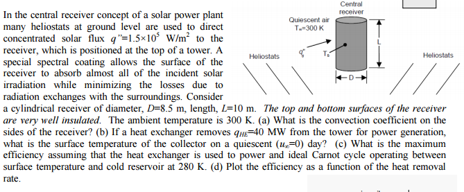 In The Central Receiver Concept Of A Solar Power | Chegg.com