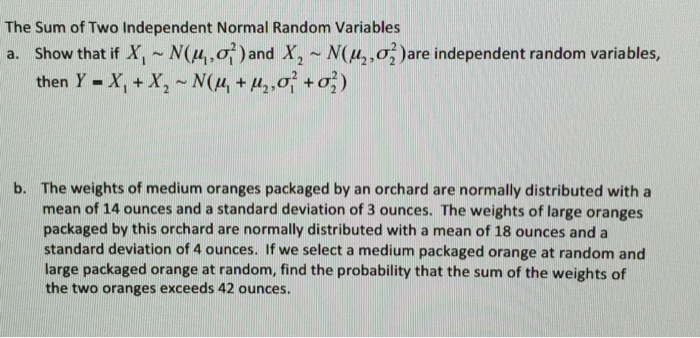 Solved The Sum of Two Independent Normal Random Variables | Chegg.com