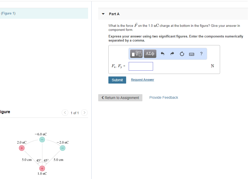 Solved Figure 1) Part A What is the force F on the 1.0 nC | Chegg.com