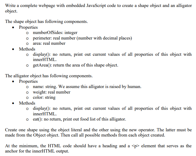 Solved Write a complete webpage with embedded JavaScript | Chegg.com