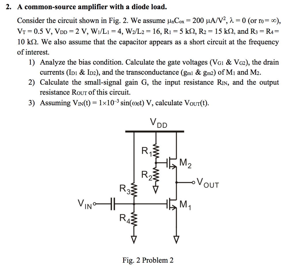 Solved 2. A common-source amplifier with a diode load. | Chegg.com