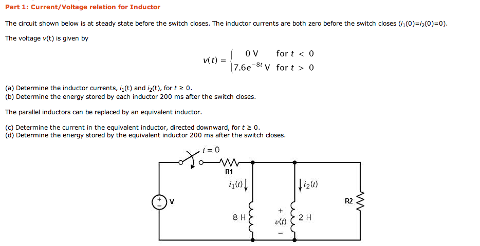 Solved: Current/Voltage Relation For Inductor The Circuit ... | Chegg.com