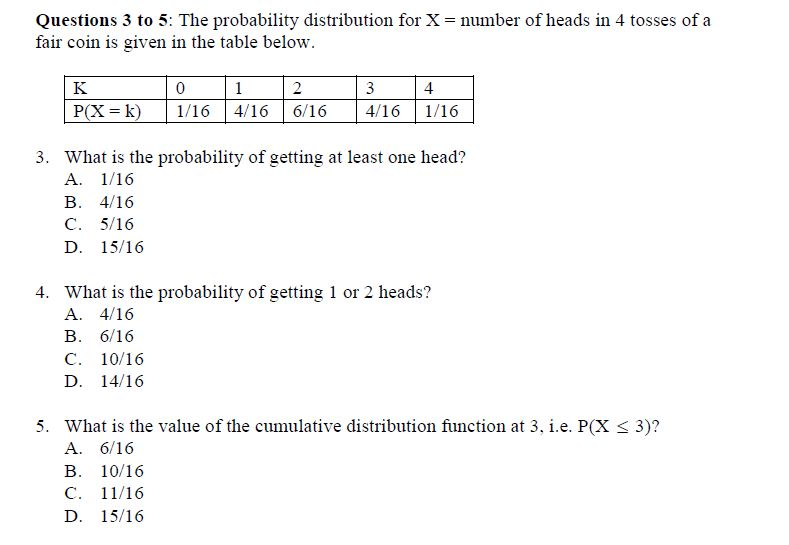 Solved The probability distribution for X = number of heads | Chegg.com