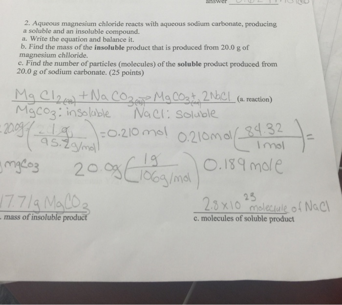 Solved Aqueous magnesium chloride reacts with aqueous sodium