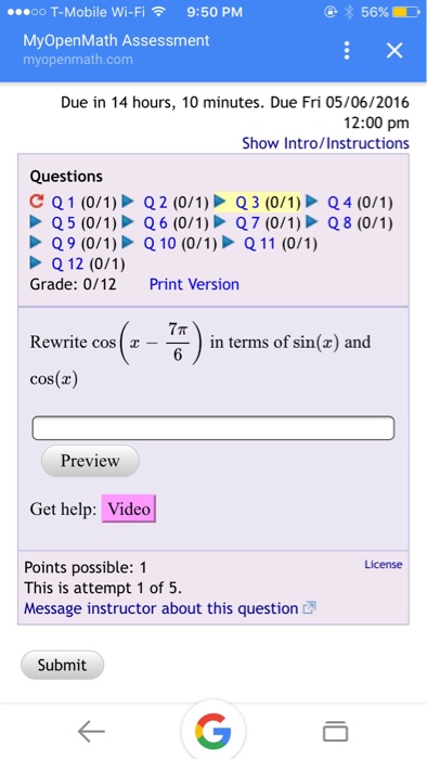 Solved Rewrite cos(x-7 pi/6) in terms of sin(x) and cos(x) | Chegg.com