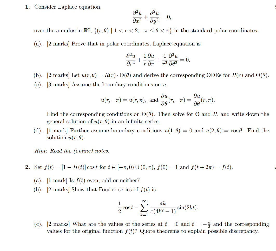 Solved Consider Laplace Equation, 2u/ X2+ 2u/y2 =0, Over | Chegg.com