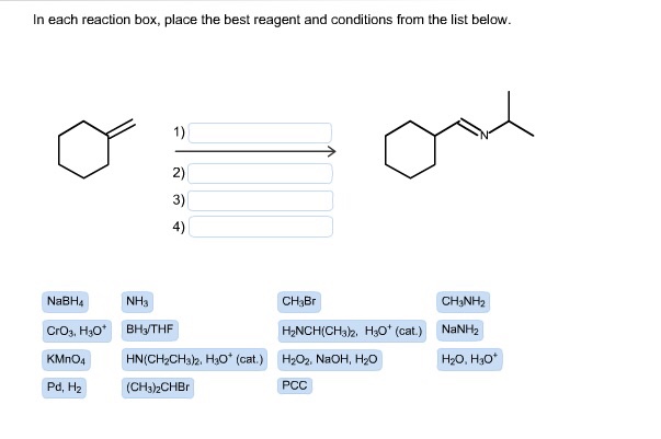 Solved In each reaction box, place the best reagent and | Chegg.com