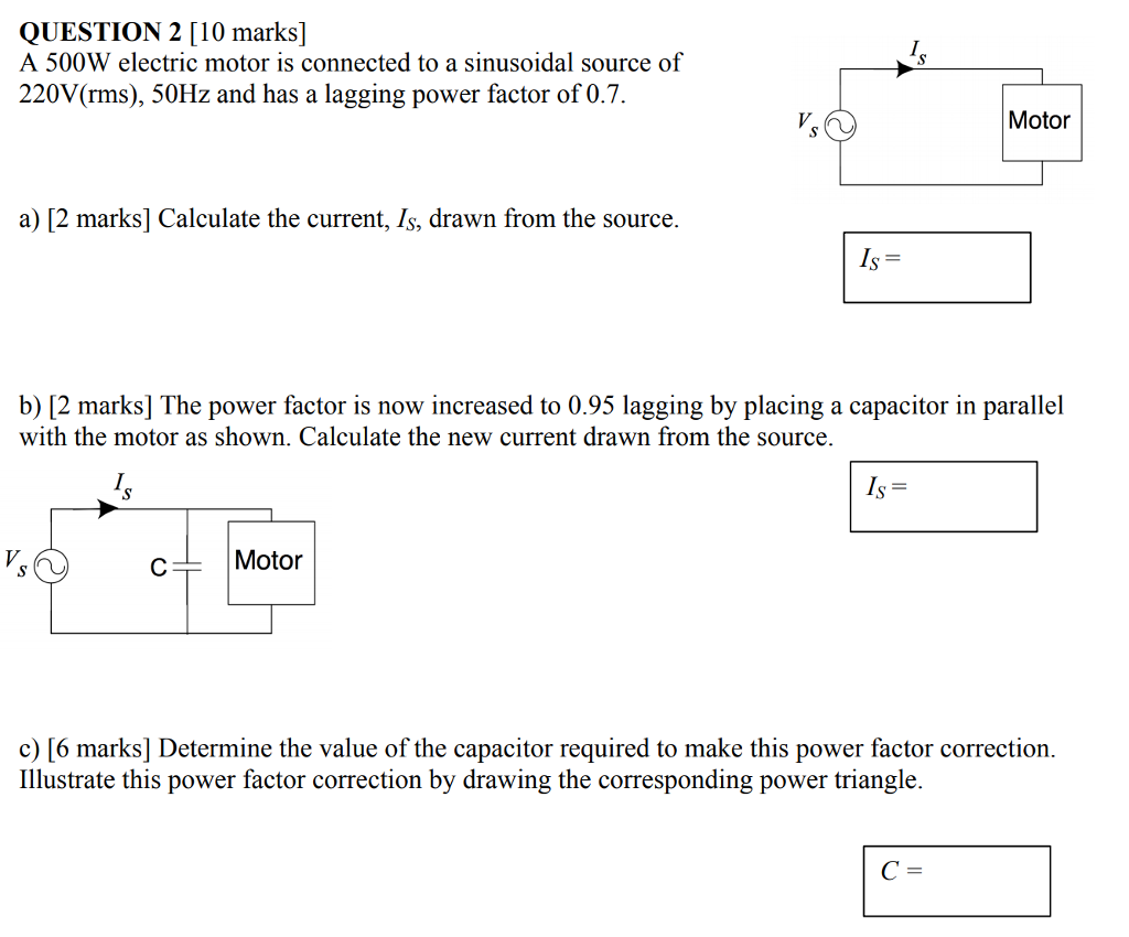 Solved QUESTION 2 [10 marks] A 500W electric motor is | Chegg.com