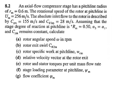 Solved An axial-flow compressor stage has a pitchline radius | Chegg.com
