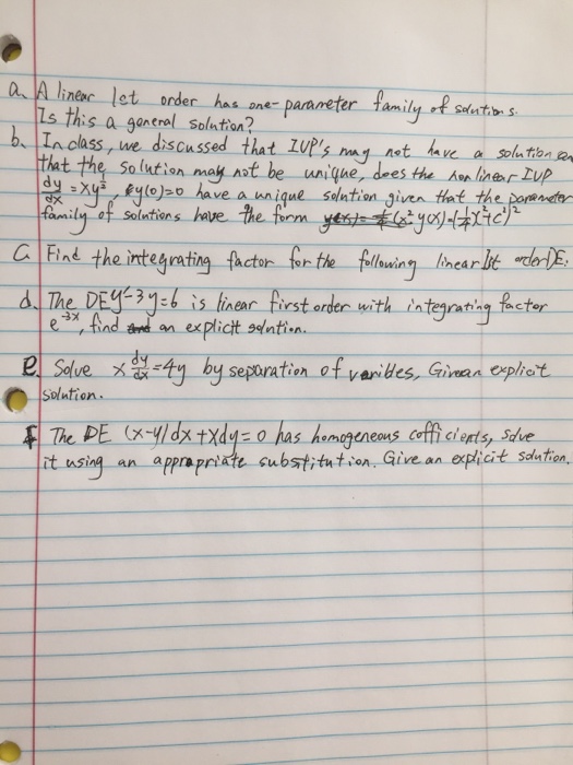 Solved A linear let order has one-parameter family of | Chegg.com