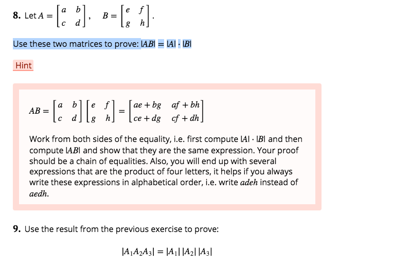 Solved Let A=[a B C D], B=[e F G H]. Use These Two Matrices | Chegg.com