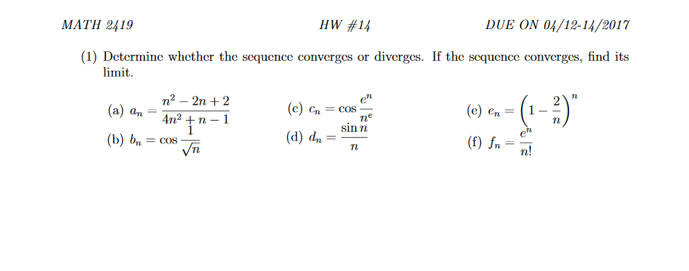 Solved Determine Whether The Sequence Converges Or Diverges 2350