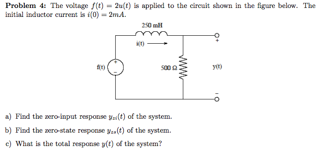 Solved Problem 4: The voltage f(t) = 2u(t) is applied to the | Chegg.com