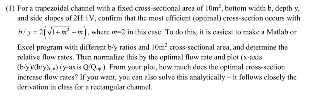 Solved (I) For a trapezoidal channel with a fixed | Chegg.com