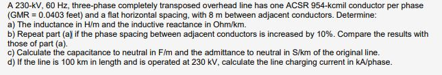 Solved A 230-kV, 60 Hz, three-phase completely transposed | Chegg.com